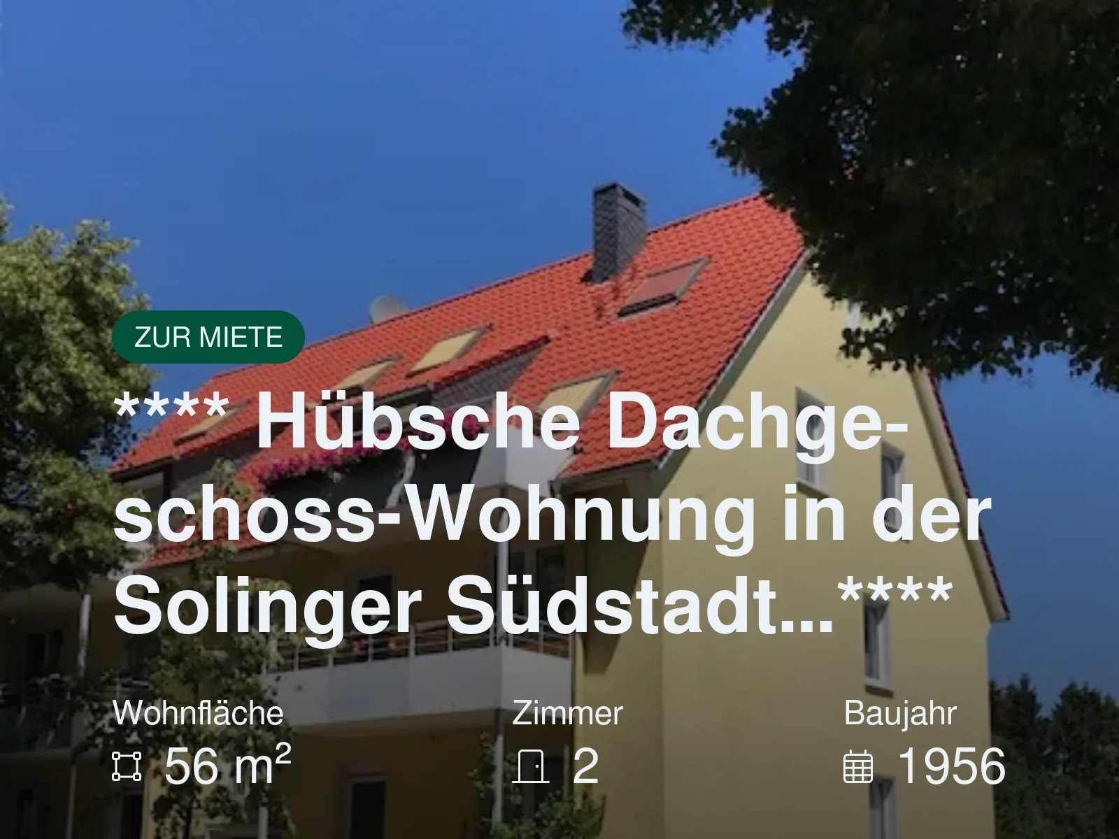Neu im Angebot: **** Hübsche Dachgeschoss-Wohnung in der Solinger Südstadt…****
