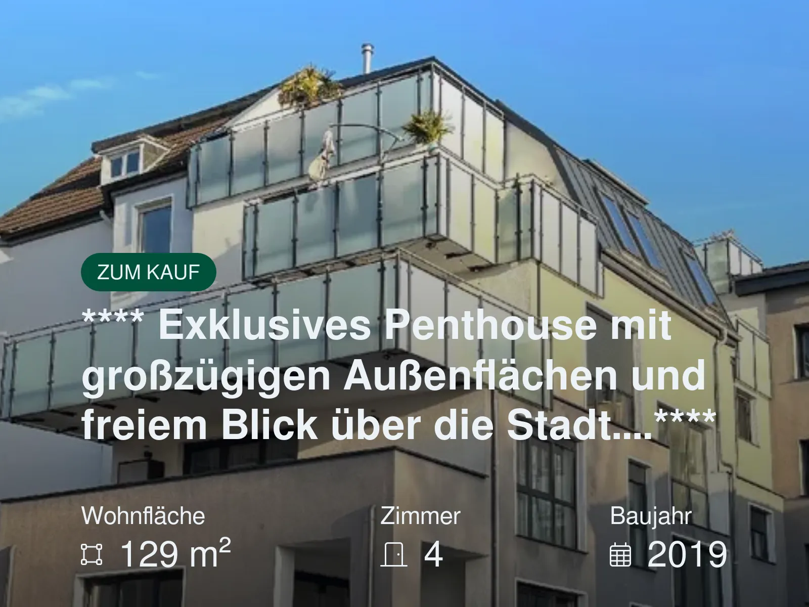 Neu im Angebot: **** Exklusives Penthouse mit großzügigen Außenflächen und freiem Blick über die Stadt….****
