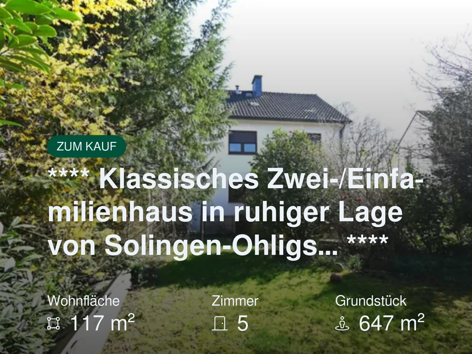 Neu im Angebot: **** Klassisches Zwei-/Einfamilienhaus in ruhiger Lage von Solingen-Ohligs… ****