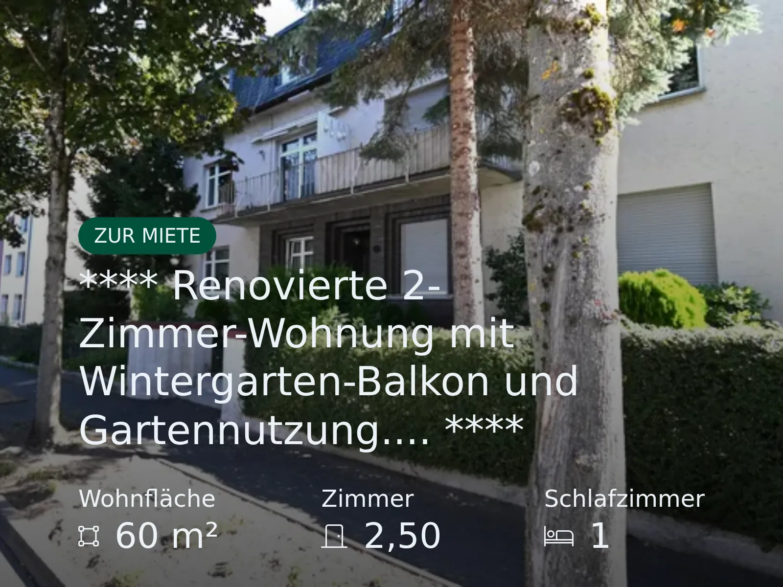 Neu im Angebot: **** Renovierte 2-Zimmer-Wohnung mit Wintergarten-Balkon und Gartennutzung…. ****