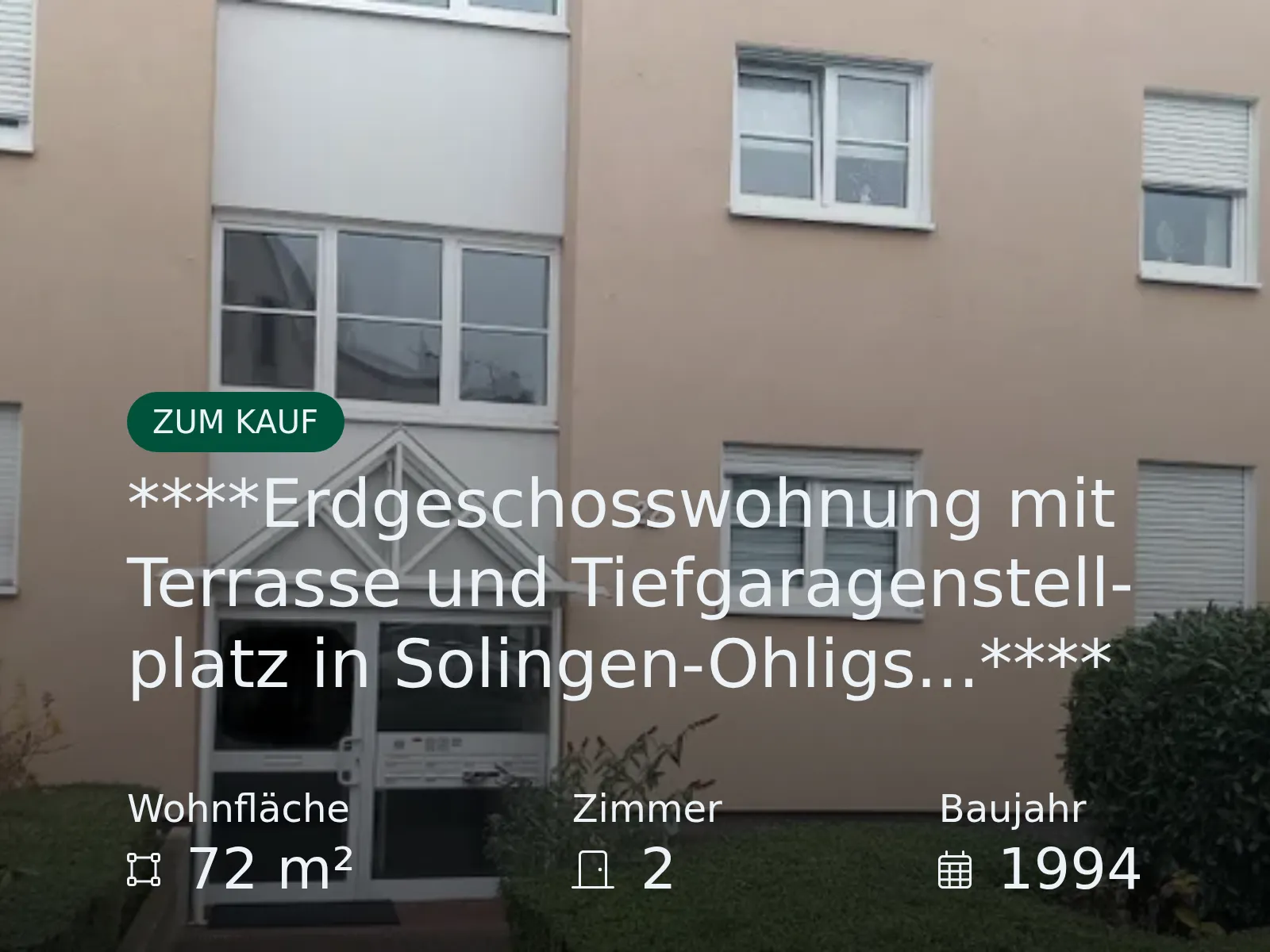 Neu im Angebot: ****Erdgeschosswohnung mit Terrasse und Tiefgaragenstellplatz in Solingen-Ohligs…****