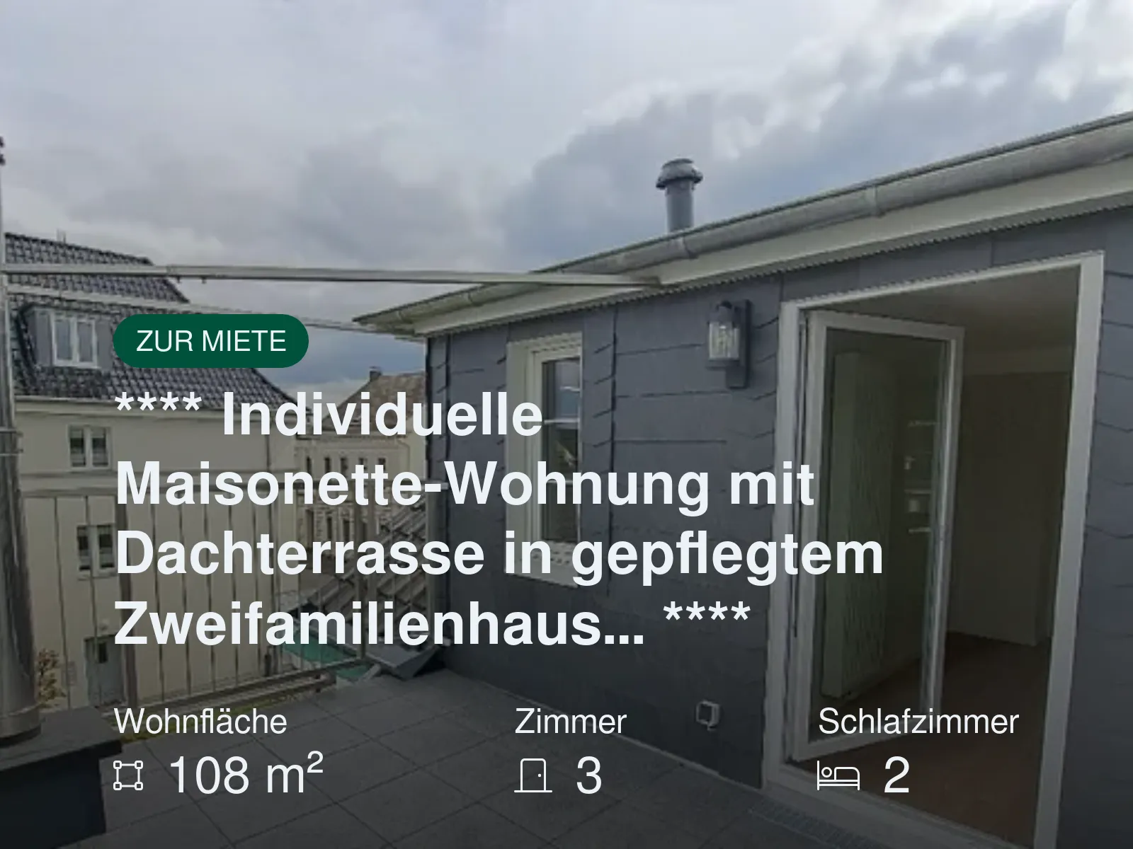 Neu im Angebot: **** Individuelle Maisonette-Wohnung mit Dachterrasse in gepflegtem Zweifamilienhaus… ****